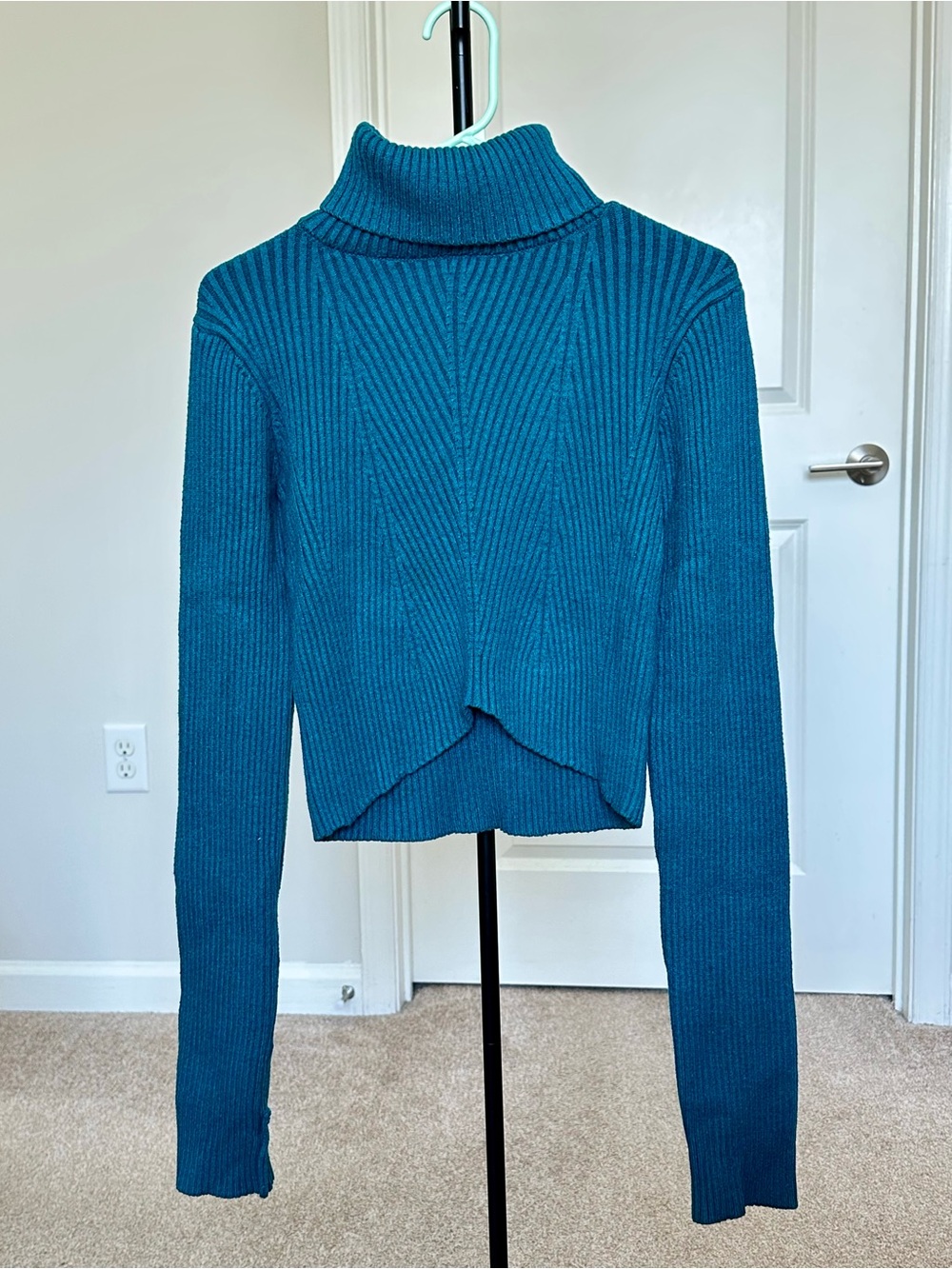 Teal Ribbed Turtleneck Sweater - Women